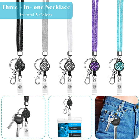 5 Sets Bling Lanyard ID Badge Reel Holder Retractable Vertical Cruise Retractable Lanyard for ID Badges with Clip for Office School 5 Badge Reels and 5 Lanyards 